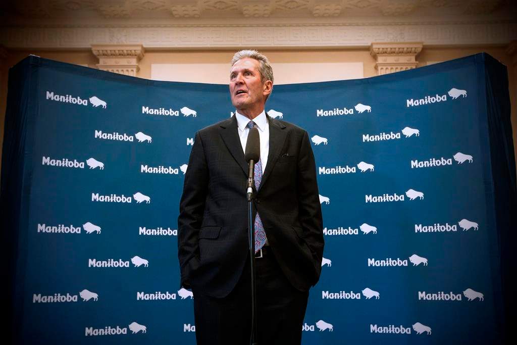 Manitoba premier Brian Pallister speaks to media at the Manitoba Legislature in Winnipeg, Wednesday, March 11, 2020. THE CANADIAN PRESS/John Woods.