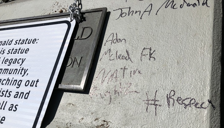 Regina's John A. Macdonald statue and cenotaph in Victoria Park has been vandalized.