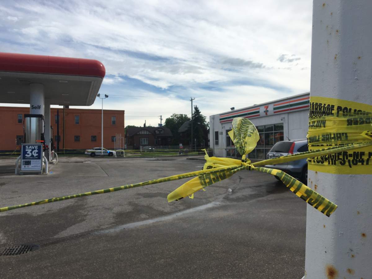 Police tape at Salter Street between Flora Avenue and Selkirk Avenue.