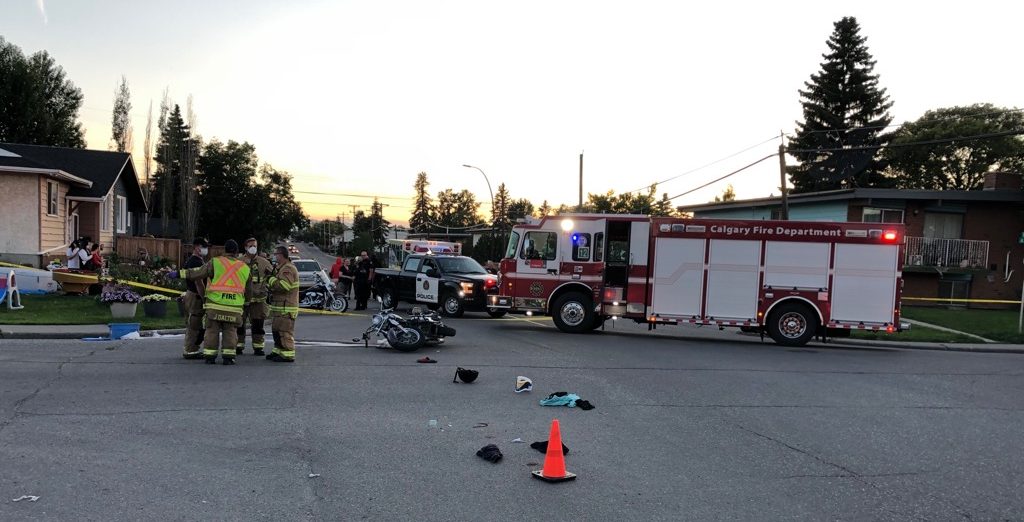 Calgary crews responded to a motorcycle crash on Tuesday, July 14, 2020, that left a father-daughter duo with injuries.