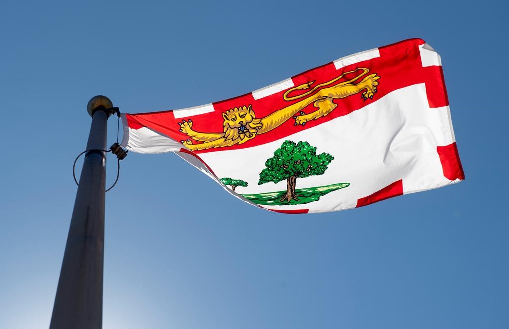 Prince Edward Island's provincial flag flies on a flag pole in Ottawa, Monday, July 6, 2020.