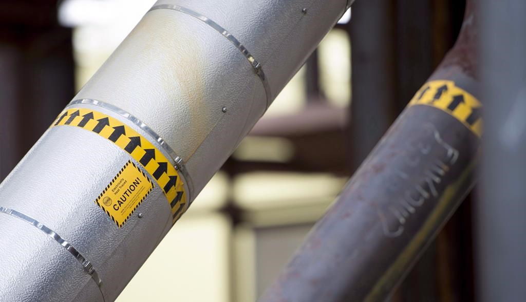 Pipes are shown at a natural gas plant near Fort St. John, B.C., on October 11, 2018.