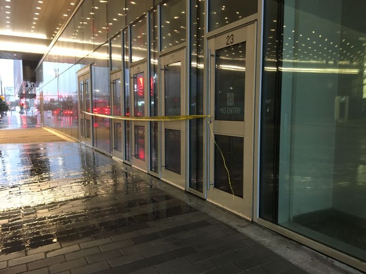 Edmonton’s Rogers Place was damaged by a summer storm that moved into the city late Thursday afternoon.
