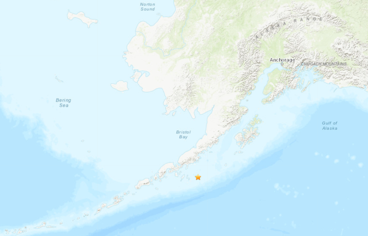 The epicentre of a 7.8-magnitude earthquake off the coast of Alaska on July 22, 2020.