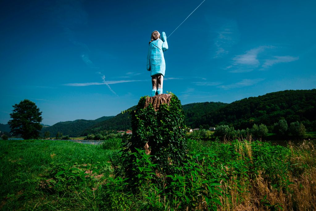 A statue of Melania Trump is shown in Slovenia on July 5, 2019.