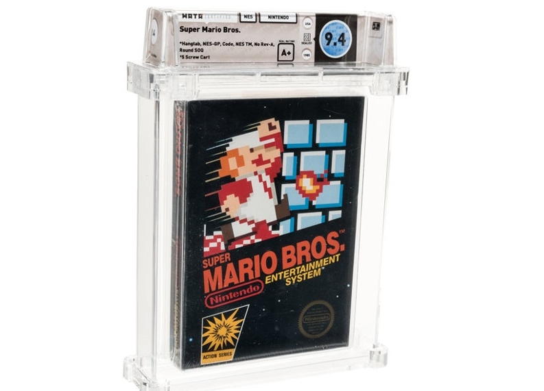 A sealed copy of the 1985 Nintendo game ‘Super Mario Bros.’ for the Nintendo Entertainment System console.