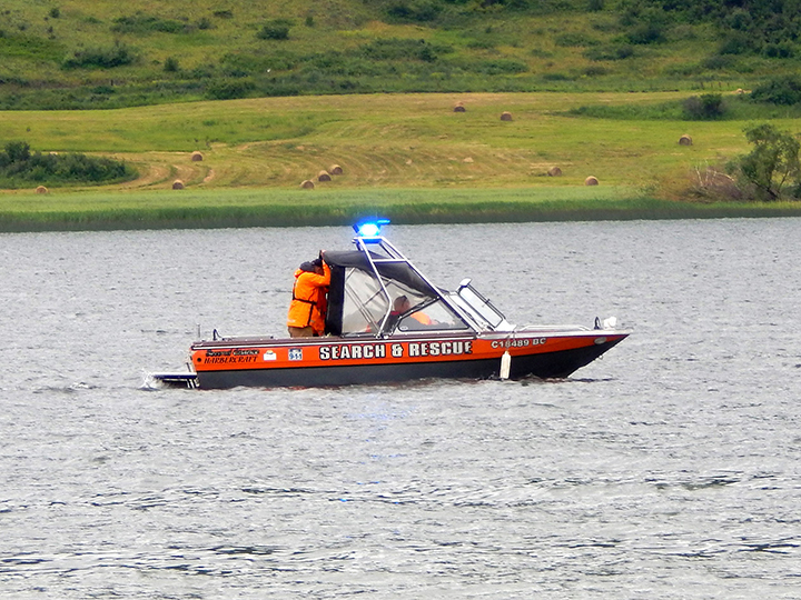A photo showing a Vernon Search and Rescue boat on Okanagan Lake on Wednesday.
