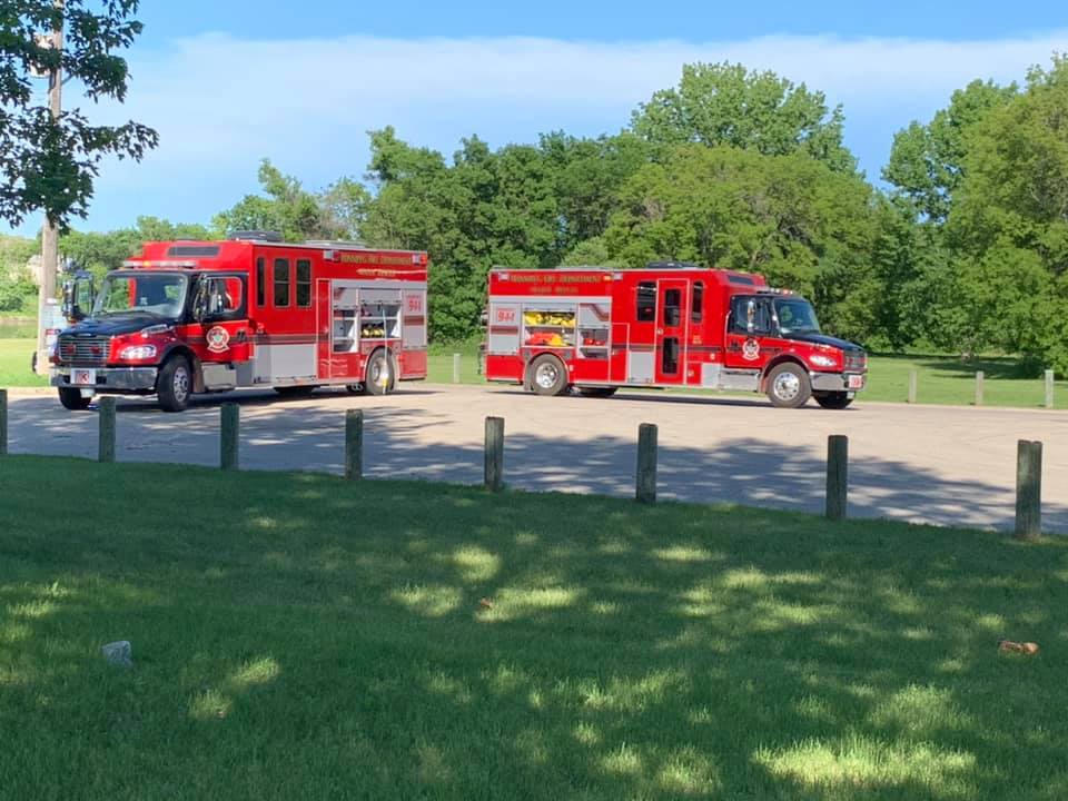 Fire trucks near the Louise Bridge where a nine-year-old boy has gone missing.