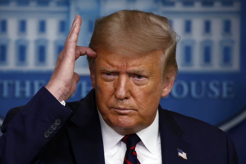 President Donald Trump speaks during a briefing with reporters in the James Brady Press Briefing Room of the White House, Tuesday, Aug. 4, 2020, in Washington.
