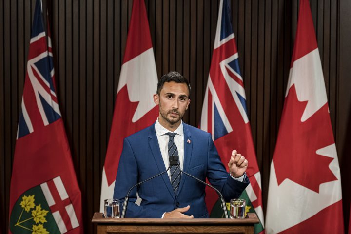 Ontario Minister of Education, Stephen Lecce makes an announcement at Queen's Park in Toronto, on Thurs., Aug, 13, 2020. 