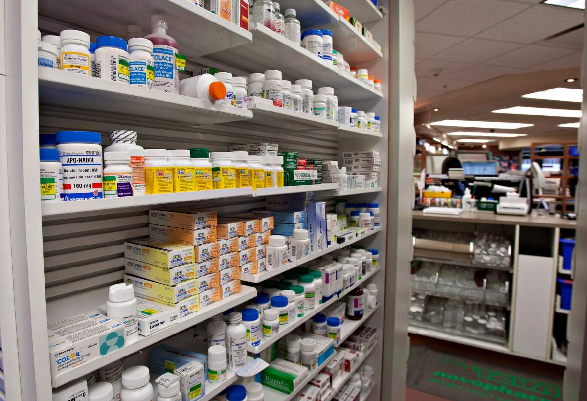 Hamilton police say a large number of prescription drugs were stolen from a Stoney Creek pharmacy.