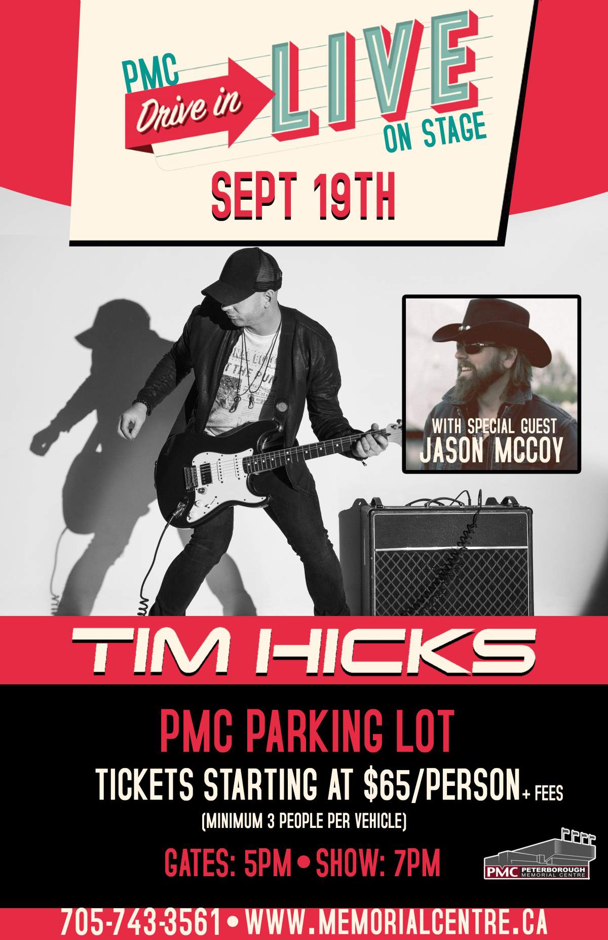 Promotional poster for the drive-in concert at the Peterborough Memorial Centre.