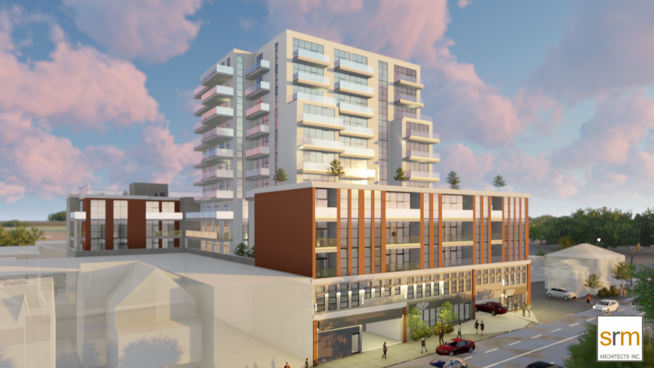 The developer says the revised condo project has added commercial space and taken away one of three garage doors along Queen Street.