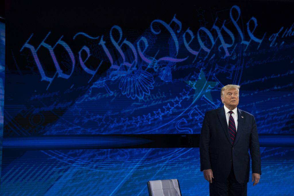 President Donald Trump arrives for an ABC News town hall at National Constitution Center, Tuesday, Sept. 15, 2020, in Philadelphia. 