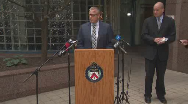 Toronto Police Det. Sgt. Ted Lioumanis and Insp. Hank Idsinga address reporters Thursday afternoon.