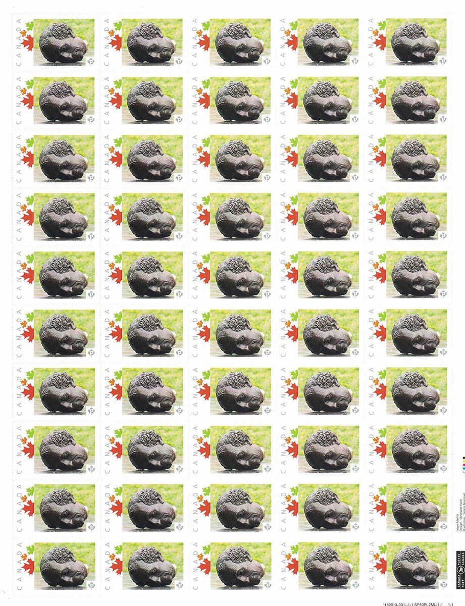 A sheet of stamps ordered by federal employee James Bone showing a picture of the detached head of a John A. Macdonald statue that was toppled in Montreal.