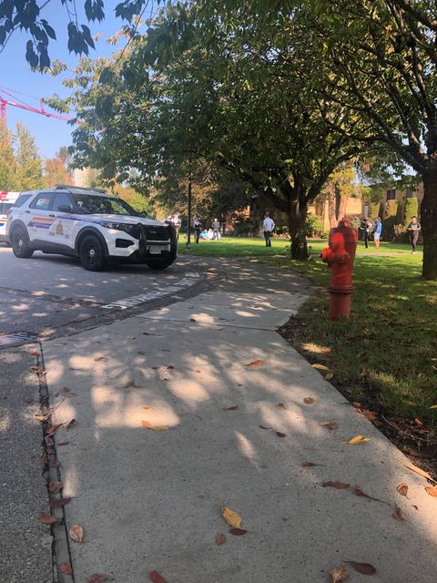Langley RCMP attend the scene of an incident involving a 31-year-old agitated man who was later admitted to hospital in critical condition following an altercation with Campus Security on Wednesday afternoon.