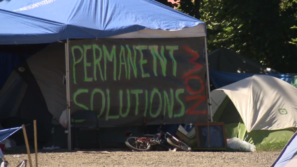 Tents seen in Vancouver's Strathcona Park during a homeless encampment in 2020. 