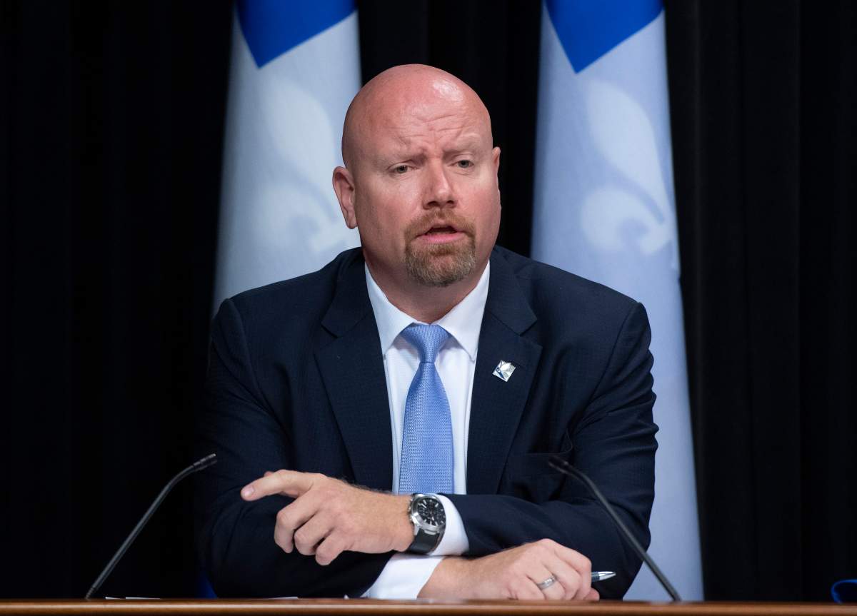 Quebec Indigenous Affairs Minister Ian Lafreniere speaks at a news conference after he was sworn in, Friday, October 9, 2020 at the legislature in Quebec City. Lafreniere replaces Sylvie D'Amour. 