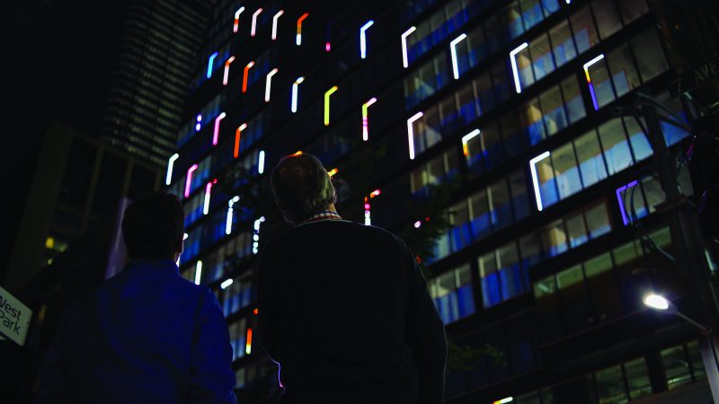 Northern Lights, the Douglas Coupland artwork that adorns the north and south facades of TELUS Sky, will debut its complete show on Saturday, Oct. 24.