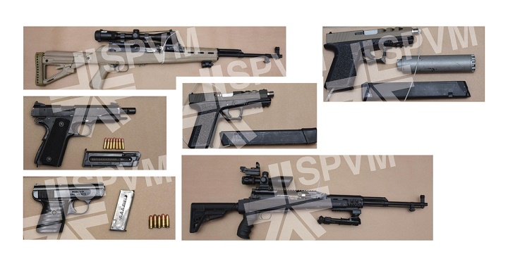 Montreal police seized several firearms during searches carried out in five residences and three vehicles in Montreal and Mirabel. Friday, Oct. 16, 2020.