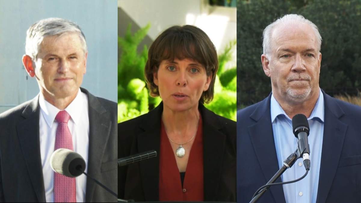 BC Liberal Leader Andrew Wilkinson, Green Leader, Sonia Furstenau, and BC NDP Leader John Horgan.