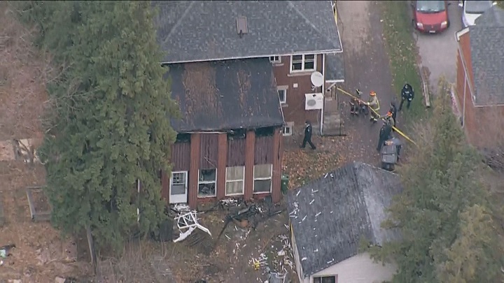 An aerial photo of the home on Norton Avenue in Toronto following a fire.