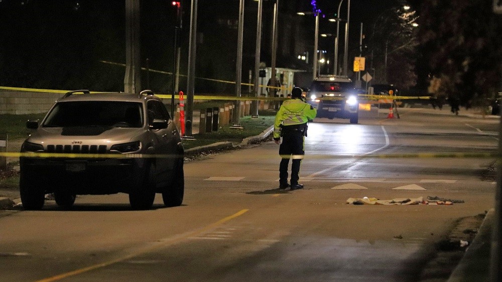 Richmond RCMP's Criminal Collision Investigation Team (CCIT) & RCMP's Lower Mainland Integrated Collision Analysis and Reconstruction Service (ICARS) at the scene of a collision that killed a female pedestrian in Richmond on Boxing Day. 
