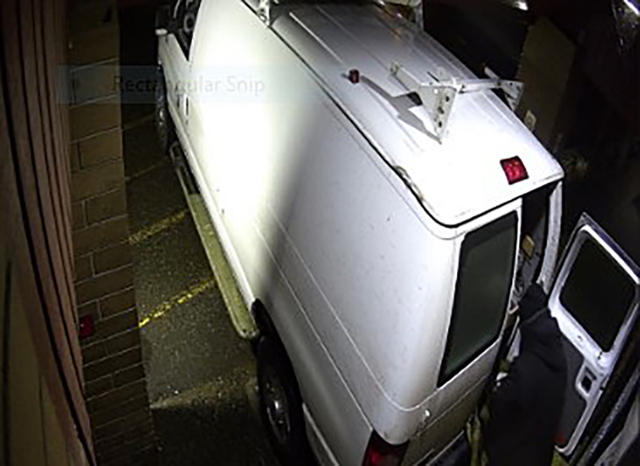 A surveillance photo of the suspect van during Tuesday’s ATM theft in Lake Country.