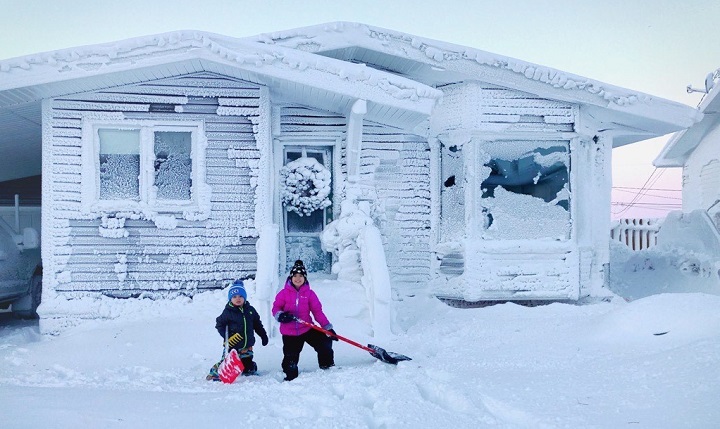 Natalie Braun’s children outside after being hit with a massive storm earlier in the week.