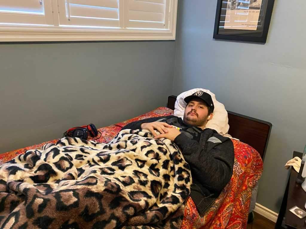 Jake Hurl in January 2021, shortly after he returned home from a nearly month-long hospital stay following a partial building collapse.