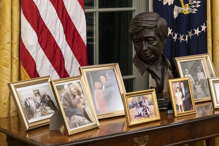 This Wednesday, Jan. 20, 2021, file photo shows the newly redecorated Oval Office of the White House in Washington.
