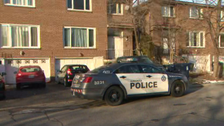 Police at the scene of a stabbing in North York on Saturday.