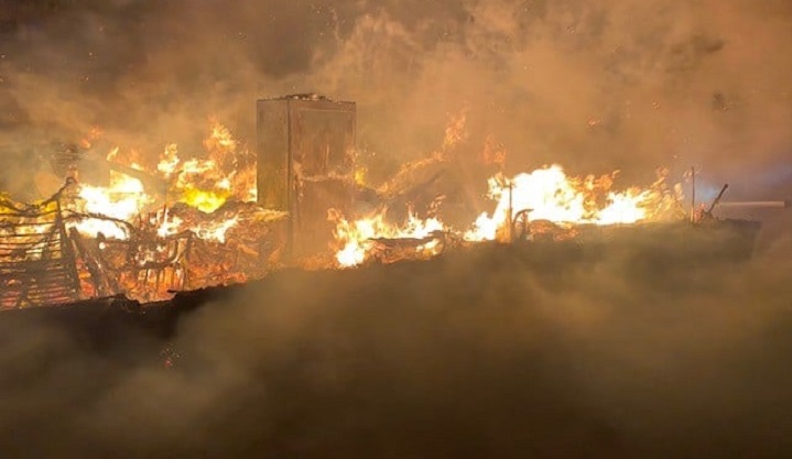 The fire completely destroyed the two-storey detached garage in the RM of Star City on Saturday morning.
