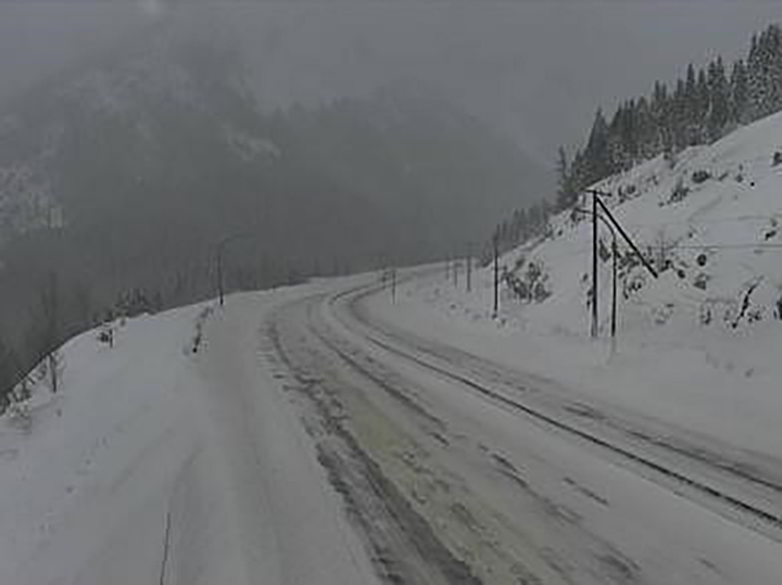 Weather conditions at the summit of the Coquihalla Highway on Saturday, Feb. 6, 2021. The national weather agency is forecasting 20-30 cm of snow for the Coquihalla Highway, from Hope to Merritt; and Highway 3, from Hope to Princeton via Allison Pass.