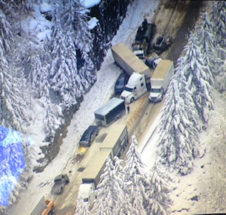 The crash as seen from the air on Wednesday afternoon. Credit: Amber Belzer