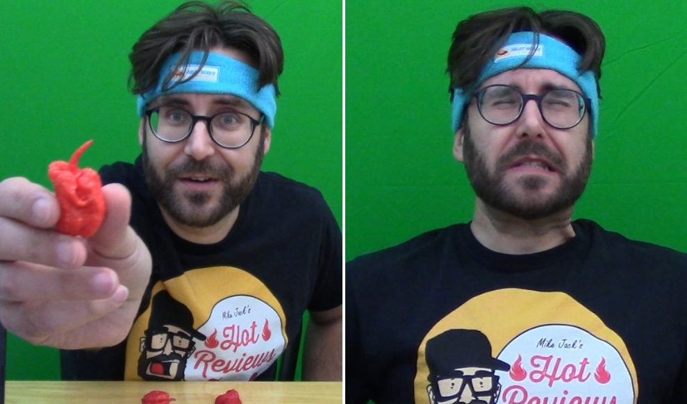 Mike Jack of London, Ont., as seen in a Guinness World Records video of his Carolina Reaper attempt.