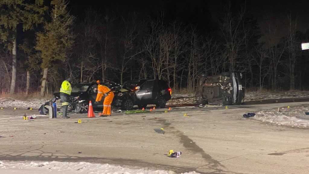 The crash happened Sunday afternoon at the intersection of Shouldice Side Road and Spragues Road.