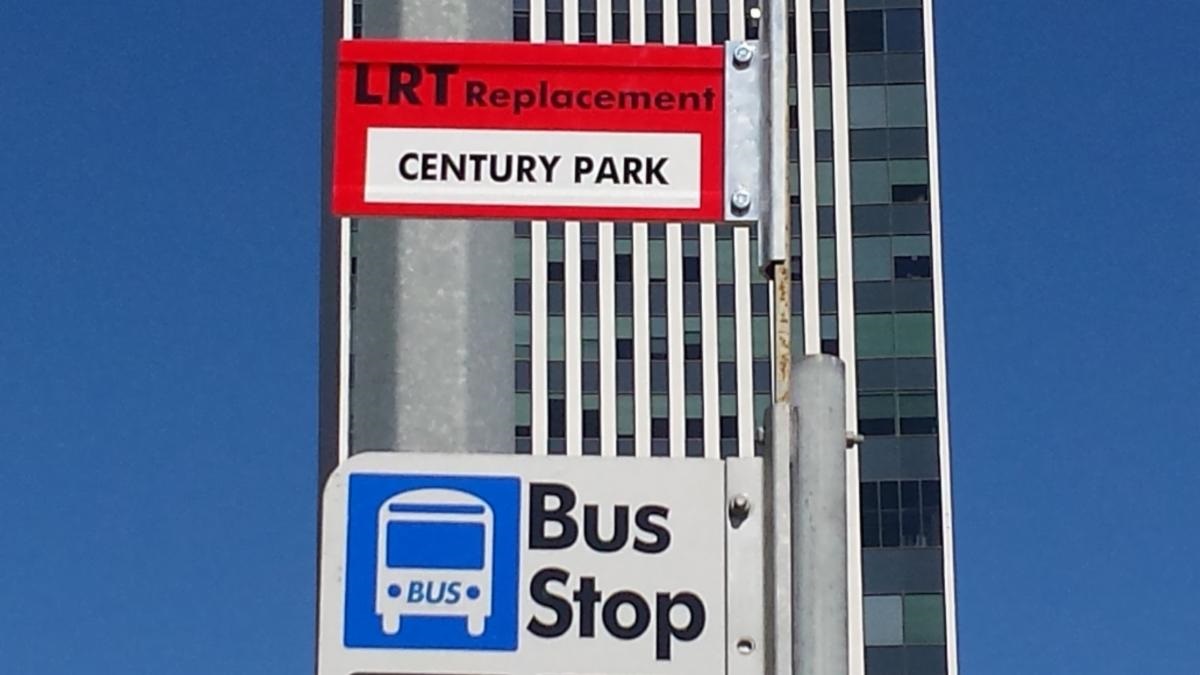 An LRT Replacement bus stop in Edmonton.