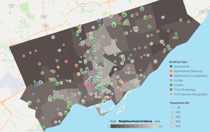 A map of Toronto’s 489 naturally occurring retirement communities.
