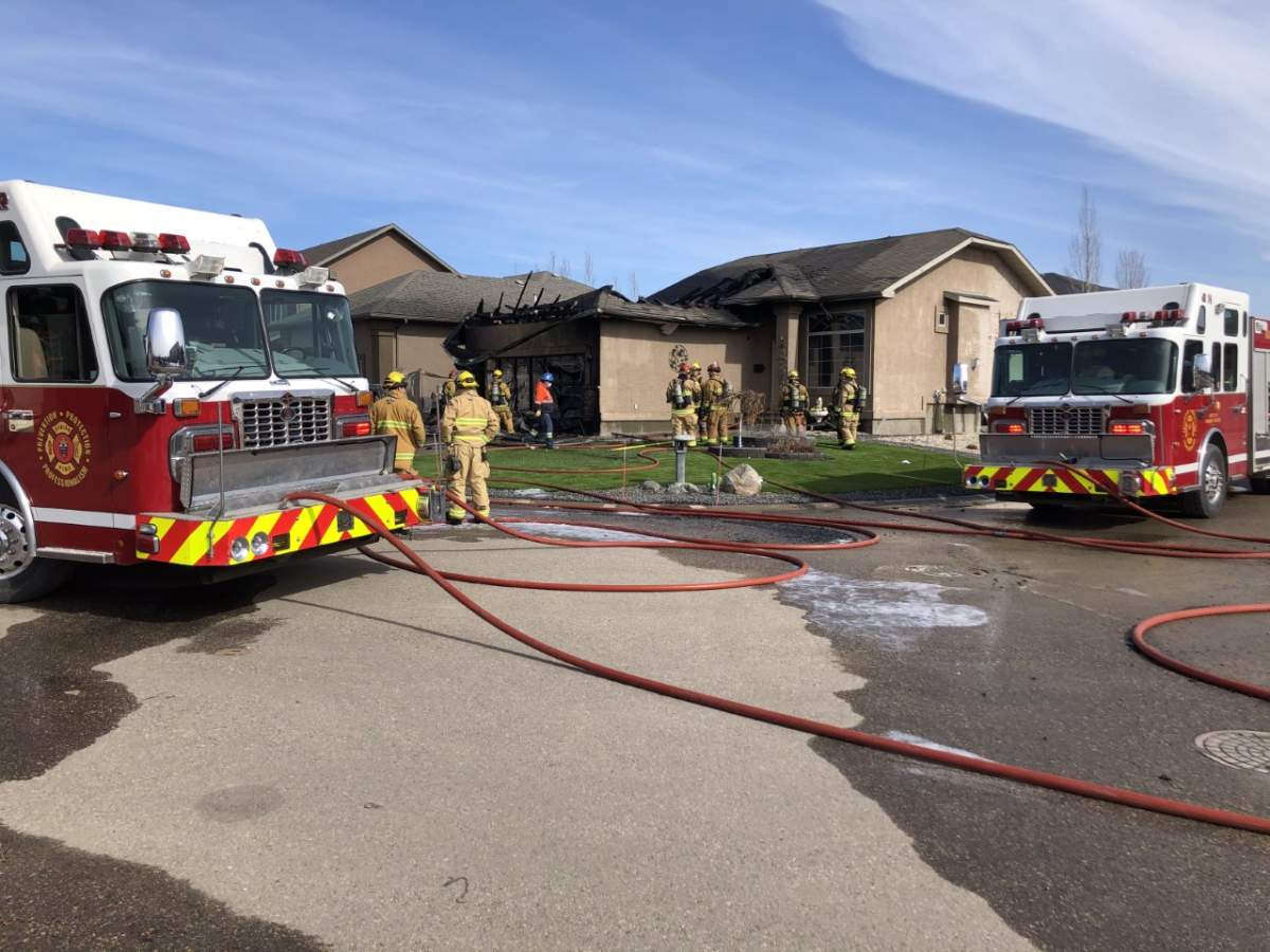 There is significant damage to the attached garage of a Lakeridge home in Regina after a fire on Sunday afternoon.