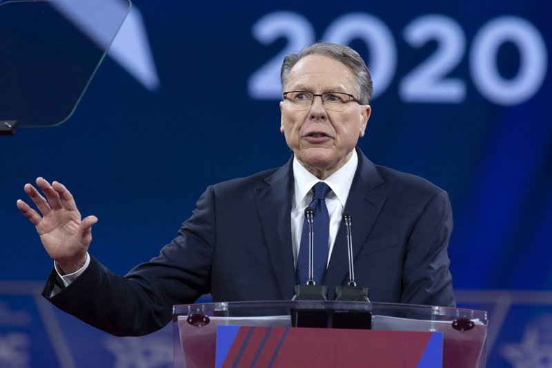 FILE - In this Saturday, Feb. 29, 2020, file photo, National Rifle Association Executive Vice President and CEO Wayne LaPierre speaks at the Conservative Political Action Conference, CPAC 2020, at the National Harbor, in Oxon Hill, Md. After school shootings that left dozens dead in recent years, LaPierre said the resulting outrage put him in such danger that he sought shelter aboard a friend’s 108-foot yacht. 
