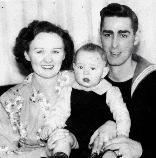 Family photo of Doris Wortman (left) Neil Wortman (centre) and Stanley Wortman (right). Photo taken approximately 1944.