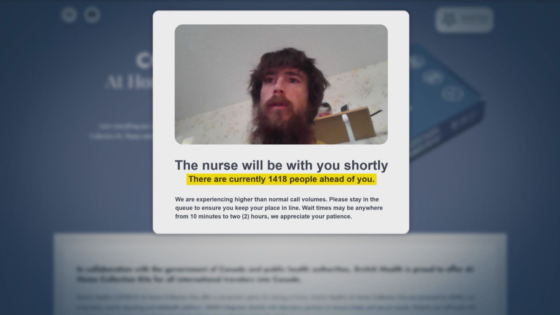 Tyler Harvey took a screenshot of the virtual line up he found himself in when he logged on to the Switch Health portal to connect with a nurse. 