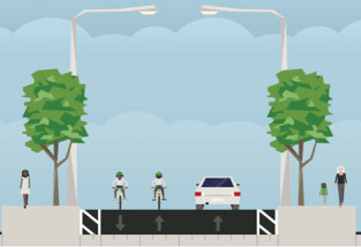 A graphic from city staff depicting Option 1: Bi-directional bike lanes, which was one of the two options discussed during council’s Tuesday meeting.