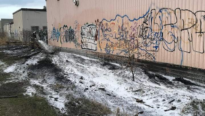 Vernon firefighters extinguished a blaze outside of a Vernon business on Wednesday.