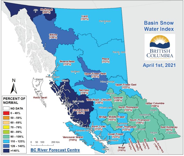 Basin Snow Water Index – April 1st, 2021 .