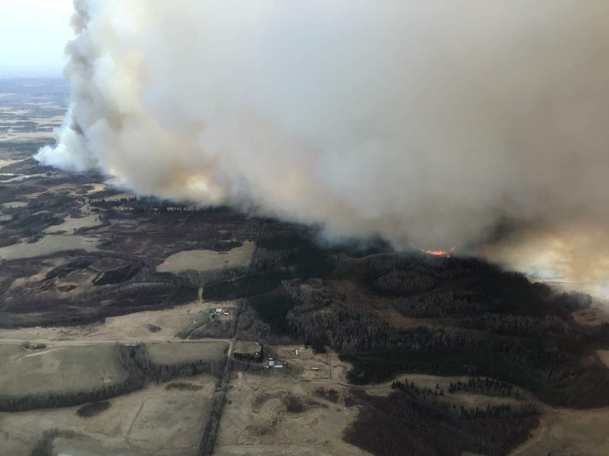A wildfire burning near Tomahawk in Parkland County, west of Edmonton, on Thursday, May 6, 2021.