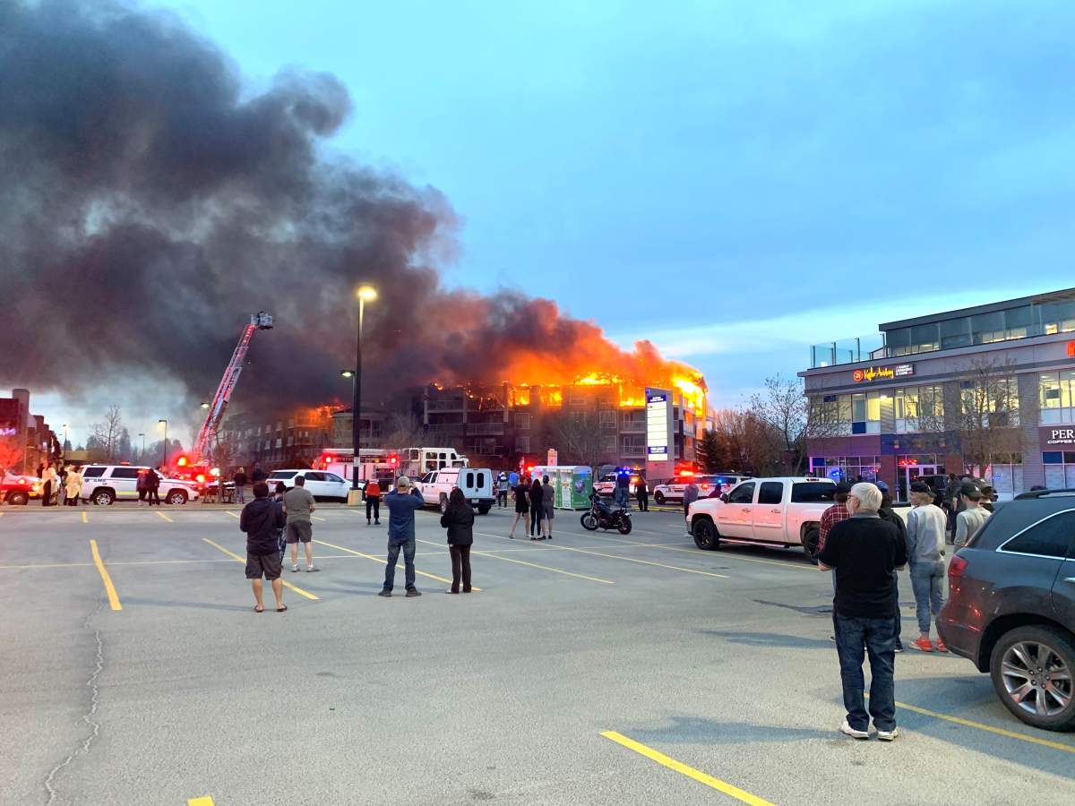 A massive fire at the Citadel Mews seniors care facility in St. Albert, Alta. on Thursday, May 6, 2021.