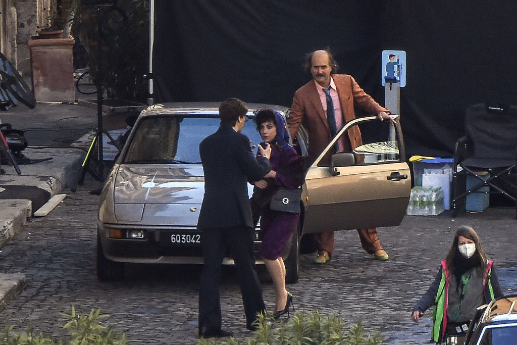 Lady Gaga, Jared Leto and Adam Driver on the set of “House of Gucci” on April 8, 2021 in Rome, Italy.